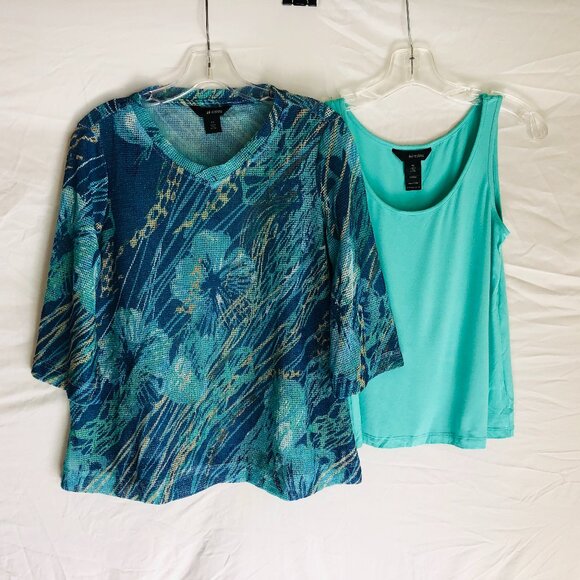 Ali Miles Women's Size PS Petite Small Sheer Knit Floral Top With Tank - Picture 1 of 6